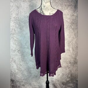 Great Northwest Clothing Company Indigo Knit Purple Lace Trim Sweater Size M